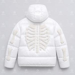 Veste matelassée blanche personnalisée pour homme/femme, veste d'hiver chaude à capuche avec imprimé squelette 3D, vêtements de rue tendance - Product Image 2