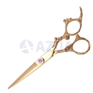Ciseaux de barbier professionnels en acier inoxydable doré avec revêtement plasma, manche dragon et lames affûtées pour la coupe de cheveux en salon - Product Image 4