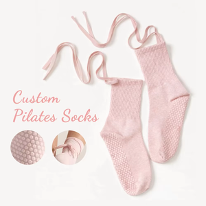 Eco-Friendly Pilates <b>Grip</b> <b>Socks</b> Cotton Crew Letter Pattern Embroidery <b>Custom</b> Yoga with Straps for Women Anti-Slip Quick Dry - Product Image 2