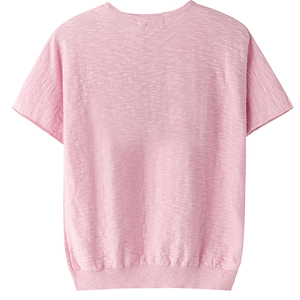 Camiseta de punto holgada de manga corta con cuello redondo rosa para mujer, informal, para primavera y verano - Product Image 1