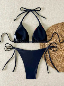 Custom Graphic Triangle <b>Plus</b> <b>Size</b> Bandeau Tankini <b>Set</b> Adjustable Halter Tie Side Two-Piece Swimwear Women Eco-Friendly Front - Product Image 2