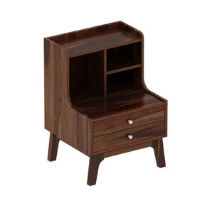 Modern Solid Wood Nightstand With 2 Drawers and Open <b>Shelves</b> Midcentury Storage Bedroom Furniture - Product Image 2