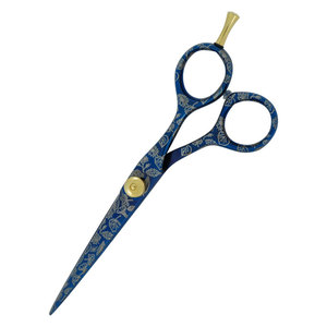 Ciseaux de coiffure professionnels SIGAL MEDCO, couleur bleue, vis dorée, acier inoxydable de qualité supérieure, pour droitiers, manche moyen - Product Image 6
