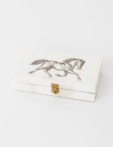 Handcrafted Bone Inlay Decorative Jewelry <b>Storage</b> Box with Running Horse Artwork Rectangular Keepsake Organizer Gift Box - Product Image 1