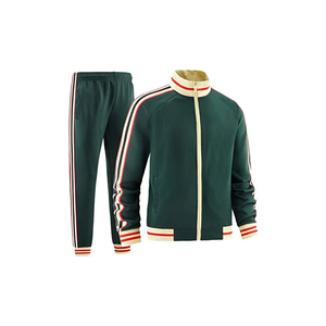 Ensemble de survêtement unisexe vert foncé 2026 à manches longues avec fermeture éclair, col montant, style sportif, pantalon de jogging rayé, coupe régulière pour adultes, collection automne - Product Image 6