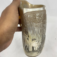 Viking Religieux Corne Tasse À Boire Corne De Buffle Originale Sculpté Conception D'animal Finition Polie Authentique Viking Boire