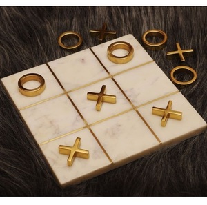 Modern marble tic tac toe game board with silver metal pieces elegant tabletop game decorative home decor stylish <b>coffee</b> <b>table</b> - Product Image 2