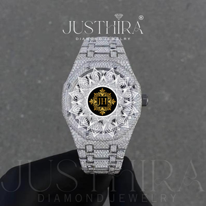 Montre en diamant moissanite au design unique pour couples, ensemble de montres de luxe assorties avec pierres brillantes, disponible à la vente - Product Image 2