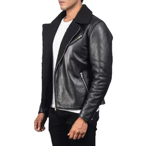 Motorcycle Stylish Workmanship Black Winter Genuine Men Leather Jacket