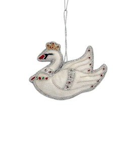 White Swan Zari Embroidered Hanging <b>Ornament</b> | Handcrafted Indian Zardozi Decor | Festive Home & Gift Decor - Product Image 2