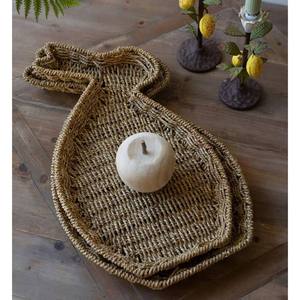 Sisu Handicraft Vietnam Juego de 2 bandejas de servir de junco marino tejidas a mano con diseño de conejo, decoración de Pascua, para exhibición en interiores, soporte para frutas y bebidas, natural - Product Image 4
