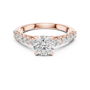 Bague de fiançailles en alliage plaqué or blanc 14 carats avec pavé de moissanite, coupe ronde, aspect diamant, solitaire classique, bague de mariée pour femme - Product Image 2