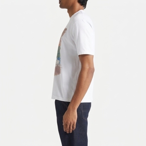 T-shirt blanc à manches courtes pour homme avec motif peint à la main sur le devant, coupe classique, col rond, style décontracté, jersey en coton - Product Image 4