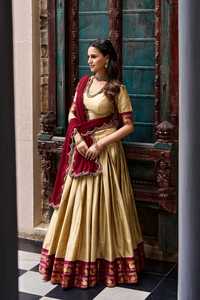 Conjunto de Lehenga Choli de Algodón y Seda para Mujer con Bordado Zari, Traje de Boda Indio-Pakistaní con Borde Zari para Mujer - Product Image 4