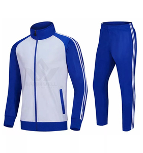 Ensemble de survêtement bleu et blanc pour homme, coupe régulière, respirant, en mélange de coton tricoté, à capuche, séchage rapide, pour entraînement athlétique urbain - Product Image 3