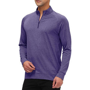 Sweat-shirt unisexe à demi-zip en coton uni, séchage rapide, écologique, anti-plis, pour la gym et le jogging, manches longues - Product Image 1