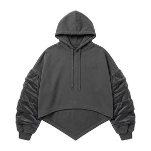 Sweat à capuche pour femme 2026, poids lourd, 500 g/m², en molleton de coton, avec badge en strass thermocollé, style punk, crop top, pull, vente en gros, streetwear - Product Image 1