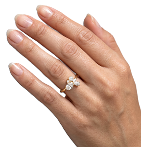 IGI Certified Floral Cluster 10K 14K Solid Gold <b>Ring</b> Oval & Round Multi Shape Lab Diamond Moissanite <b>Dainty</b> Unique Wedding Band - Product Image 6