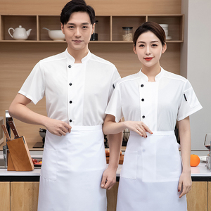 Unisex White Blue <b>Black</b> Cotton Chef Uniforms Short-Sleeved Top Chef Attire Restaurant & Bar Kitchen Work Wholesale Food <b>Aprons</b> - Product Image 6