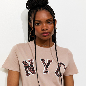 Mink Cotton Leopard Print T-Shirt Wholesale Women's Crew Neck 100% Cotton Relaxed Fit Quick Dry Women's Printed Shirts - Product Image 2