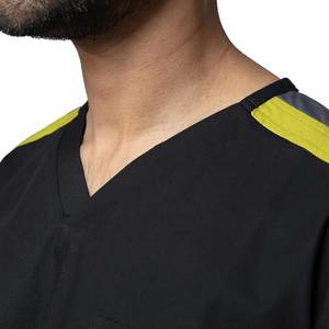 Ensemble de blouses médicales noires et jaunes pour hommes, en polyester tissé, uniforme d'hôpital avec pantalon inclus - Product Image 5