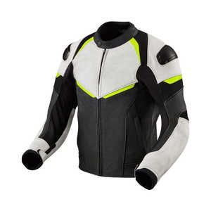 Veste de motard en cuir noir et blanc pour homme avec design matelassé, veste de moto en cuir véritable pour homme - Product Image 5