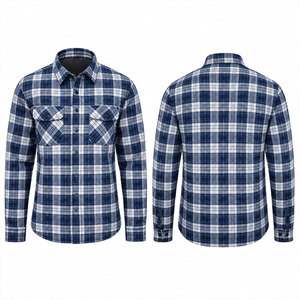 Men's Blue <b>White</b> Plaid <b>Flannel</b> Shirt Long Sleeve Casual Turn-down Collar Breathable Cotton Shirt Autumn Wear - Product Image 1