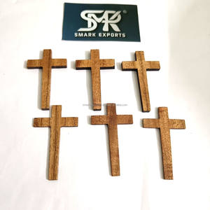 Pendentif croix en bois d'acacia peint à la main, thème ange, bijoux religieux de Pâques, breloques rustiques légères pour la fabrication artisanale DIY - Product Image 1