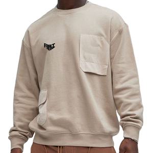 Private Label Men's Beige Cotton Fleece <b>Sweatshirt</b> with Asymmetrical Pockets Casual Relaxed Fit Streetwear Hoodies <b>Sweatshirt</b> - Product Image 1