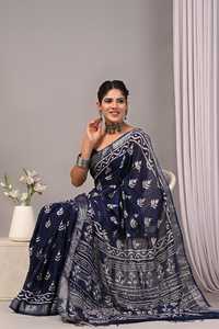 Sari en coton et lin de qualité supérieure imprimé à la main pour femmes – Vêtement ethnique indien traditionnel doux et respirant - Product Image 2