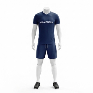 Ensemble d'uniformes de football bleu marine personnalisés, maillot de football à manches courtes et short, vêtements de sport d'équipe - Product Image 3