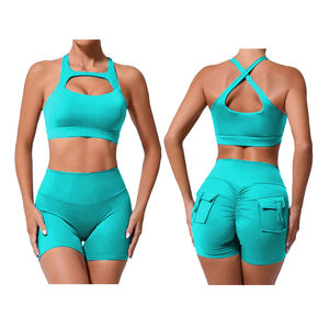 ชุดออกกำลังกายแบบไร้รอยต่อ 2 ชิ้น ยี่ห้อ Gym Active Wear รุ่น Scrunch Butt ผ้าสแปนเด็กซ์ สำหรับผู้หญิง ชุดออกกำลังกายฤดูร้อน ยี่ห้อ BS 2026 - Product Image 1