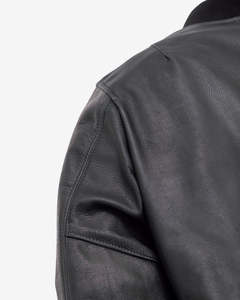 Blouson en cuir véritable noir pour homme, col montant, fermeture éclair, style motard, vêtement d'automne - Product Image 5