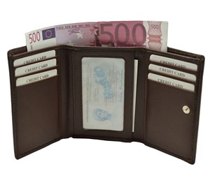 Genuine Leather Tri-Fold <b>Wallet</b> Unisex Minimalist Design Fold Closure Brown Daily Use Short Length - Product Image 4