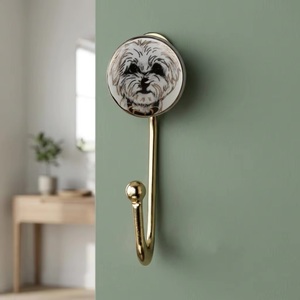 Porte-manteau mural moderne vintage en céramique et métal doré, réglable, écologique, imperméable, auto-adhésif pour vêtements - Product Image 3