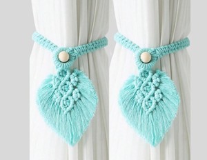 Macrame Leaf Curtain <b>Tiebacks</b> Set of 2 Handwoven Cotton Boho Window Holdbacks - Product Image 1