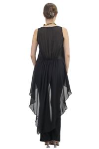 Élégant costume de mère de mariée en mousseline de soie noire costume de pantalon de soirée veste cape de robe de bal formelle - Product Image 2