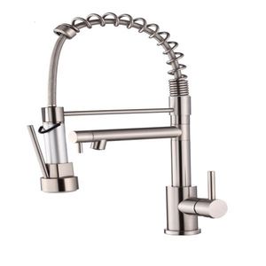 Rubinetto da cucina monocomando a 2 funzioni in acciaio inossidabile con collo a molla e doccetta estraibile, facile installazione a foro singolo, per lavabo - Product Image 1