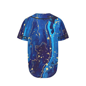 Custom Blue Gold <b>Marble</b> Baseball Jersey Short Sleeve Snap Closure Unisex Adult Breathable Full Print Apparel - Product Image 4