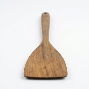 Spatule de cuisine en bois de teck naturel de haute qualité avec lame à bord plat, manche ergonomique fin et trou de suspension - Product Image 3
