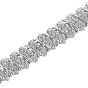 Bracciale Tennis a Grappolo Multiriga in Argento Sterling 925 con Diamanti da 3.0 Cttw, Maglie a Onda Inclinata 7-0.25', Colore I-J, Purezza I2-I3 - Product Image 4