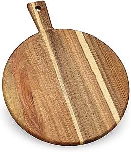 Planche à découper ronde en bois écologique faite à la main avec poignée de couteau, design multifonctionnel, compatible lave-vaisselle - Product Image 3