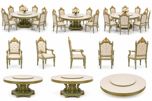 Roman Inspired Hand Carved <b>Dining</b> Room Furniture Round <b>Dining</b> <b>Table</b> <b>Chairs</b> Set European Style <b>Dining</b> Furniture in Solid Teak - Product Image 4