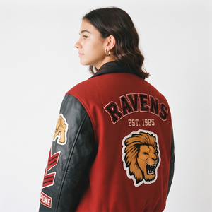 Chaqueta Varsity para Mujer, 100% Lana y Poliéster, con Parche de Letras Bordadas, Cuello Camisero, Botones - Product Image 4