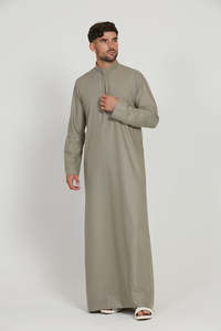 Qamis marocain léger et respirant en coton pour homme, col long, manches longues, longueur cheville, extensible dans quatre directions, style arabe modeste islamique - Product Image 2