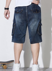 Shorts en jean amples pour homme, grande taille, 100 % coton, multi-poches, coupe-vent, respirant, séchage rapide, taille haute, fermeture boutonnée - Product Image 2