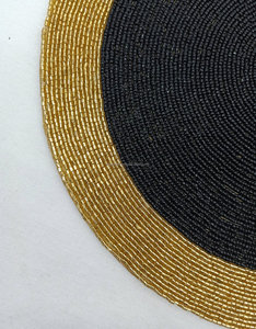 Elegant <b>Beaded</b> Charger <b>Placemat</b> Round Black Gold Table Mat Handmade Luxury Dining Decor Wedding Centerpiece - Product Image 3