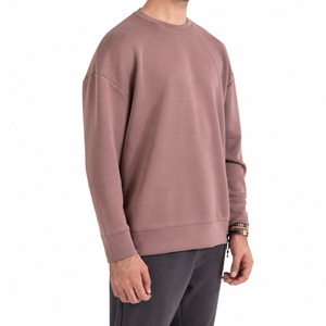 Sudadera de Cuello Redondo Color Rosa Empolvado para Hombre, Corte Holgado, Tejido de Algodón, Estilo Casual para Otoño - Product Image 4