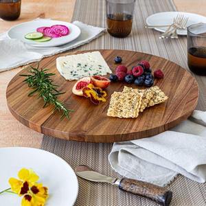 Tabla giratoria de lujo de madera de nogal a rayas redonda, bandeja giratoria de madera natural para mesa de comedor, venta al por mayor - Product Image 3