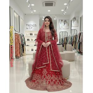 Vestido Largo Anarkali de Lujo con Bordado Naranja, Estilo Pakistaní, para Fiestas/Bodas, con Cuello Cuadrado y Decoración Zari, Especial para Eid - Product Image 6